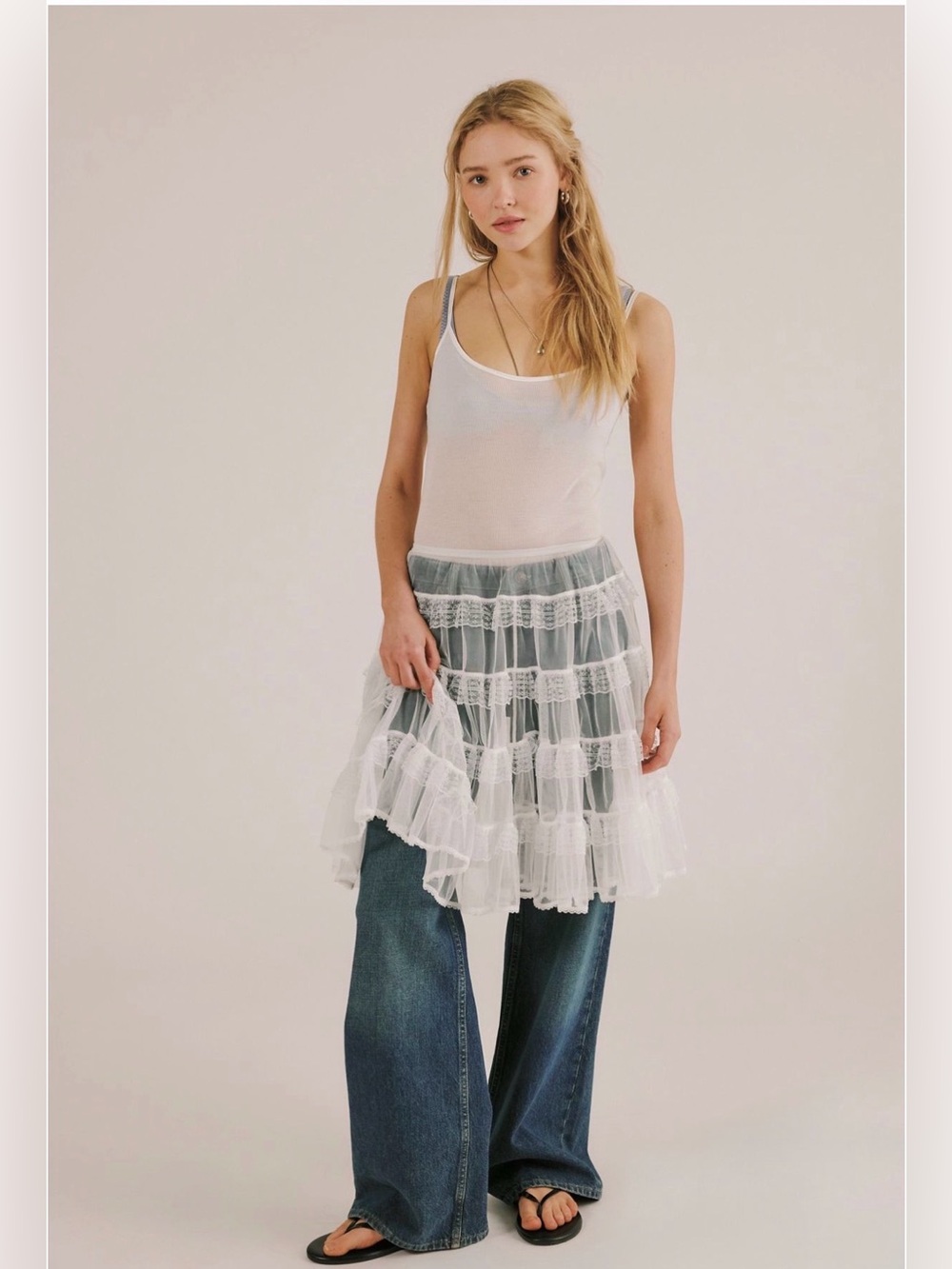 Free People Intimately More For Me Mini Slip Skirt White Size Small NWT Women’s